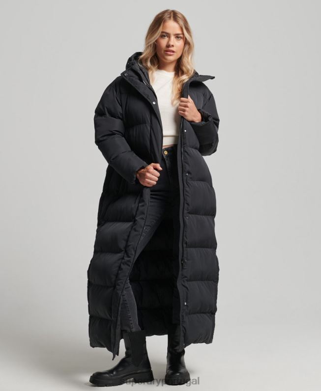 casaco maxi puffer com capuz mulheres preto roupas Superdry 2208H3578