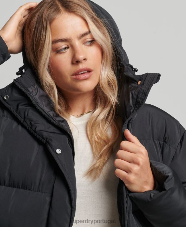 casaco maxi puffer com capuz mulheres preto roupas Superdry 2208H3578