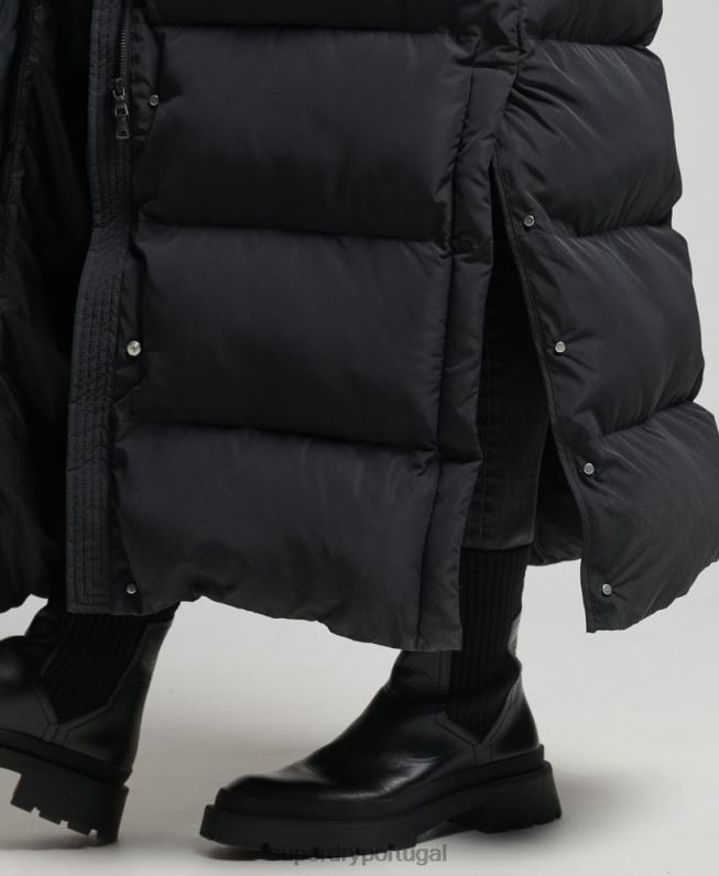 casaco maxi puffer com capuz mulheres preto roupas Superdry 2208H3578