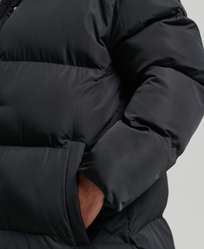 casaco maxi puffer com capuz mulheres preto roupas Superdry 2208H3578