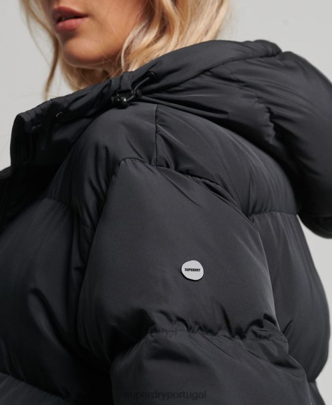 casaco maxi puffer com capuz mulheres preto roupas Superdry 2208H3578