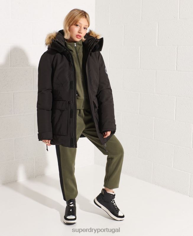 casaco parka code everest mulheres preto roupas Superdry 2208H5537