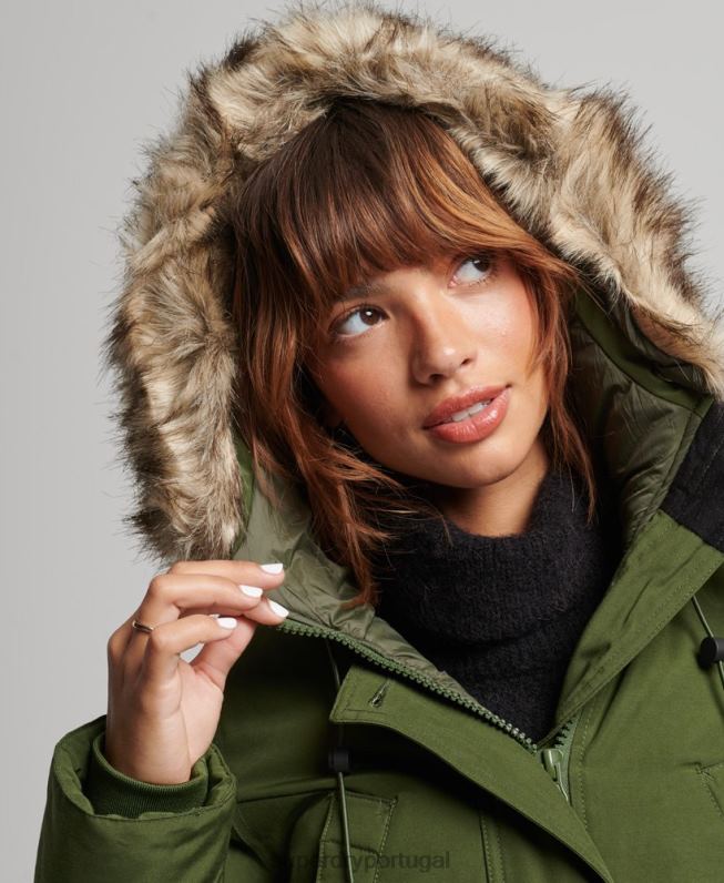 casaco parka de pele sintética com capuz mulheres verde roupas Superdry 2208H3775