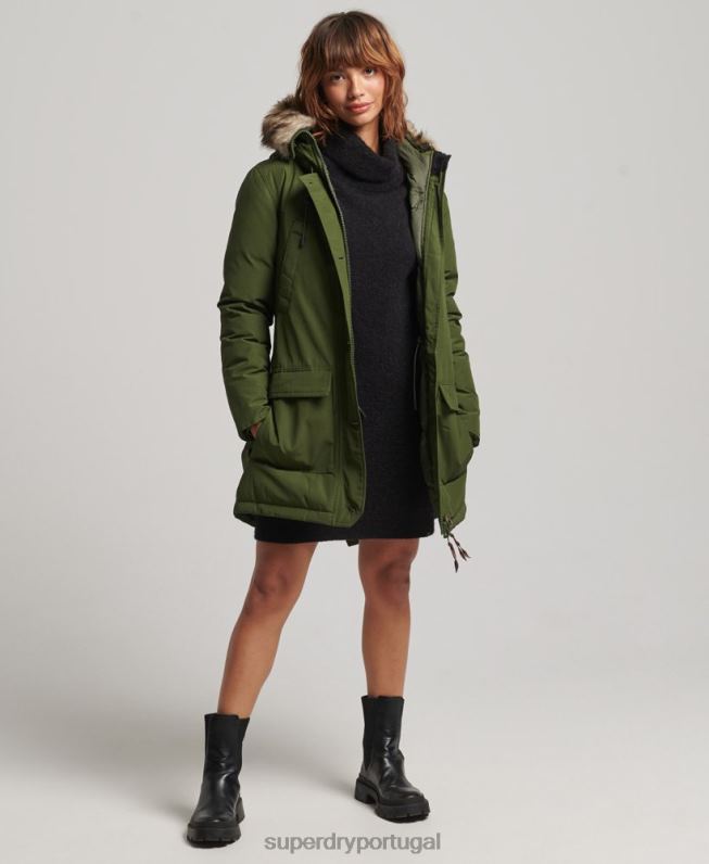 casaco parka de pele sintética com capuz mulheres verde roupas Superdry 2208H3775