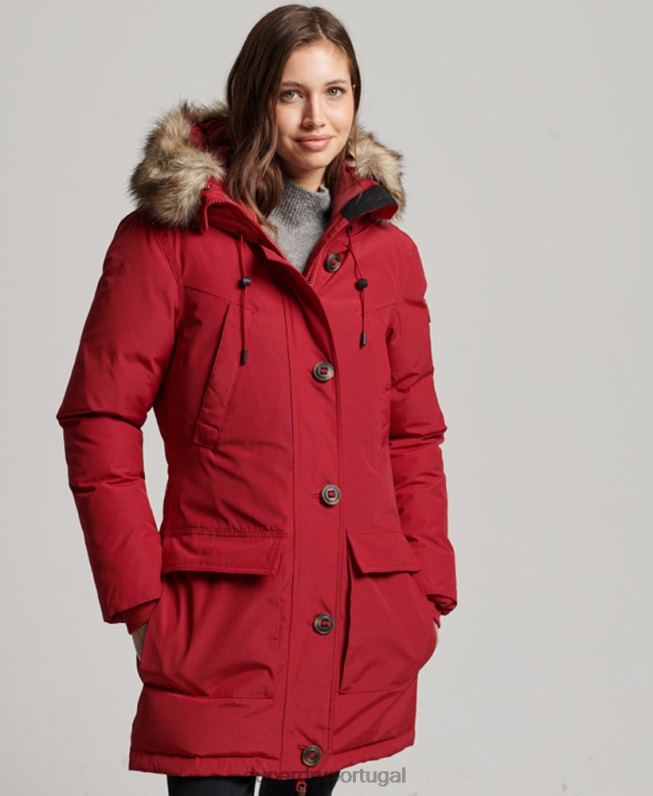 casaco parka de pele sintética com capuz mulheres vermelho roupas Superdry 2208H3776