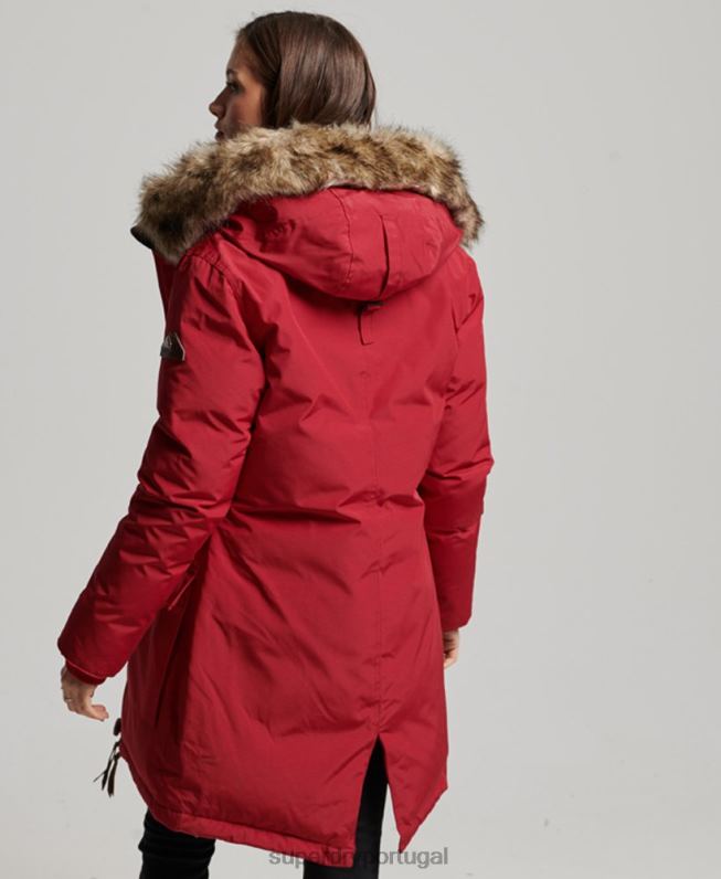 casaco parka de pele sintética com capuz mulheres vermelho roupas Superdry 2208H3776