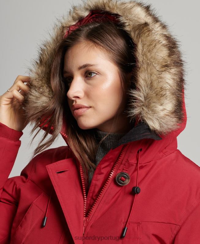 casaco parka de pele sintética com capuz mulheres vermelho roupas Superdry 2208H3776