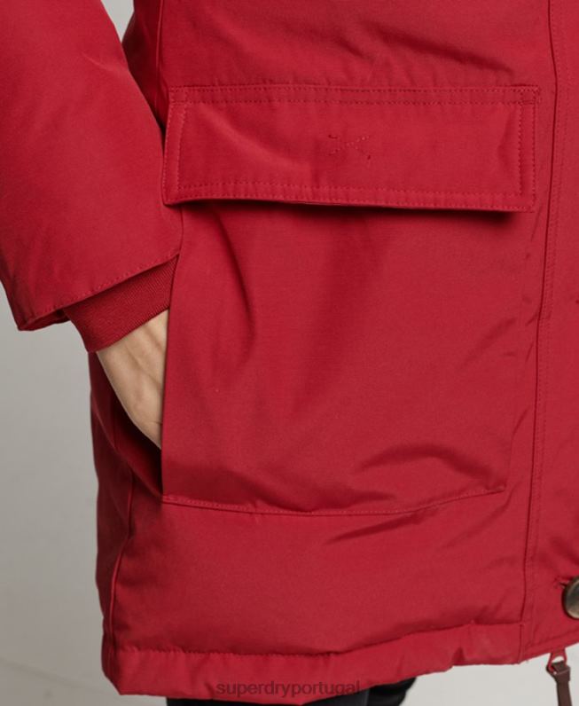 casaco parka de pele sintética com capuz mulheres vermelho roupas Superdry 2208H3776