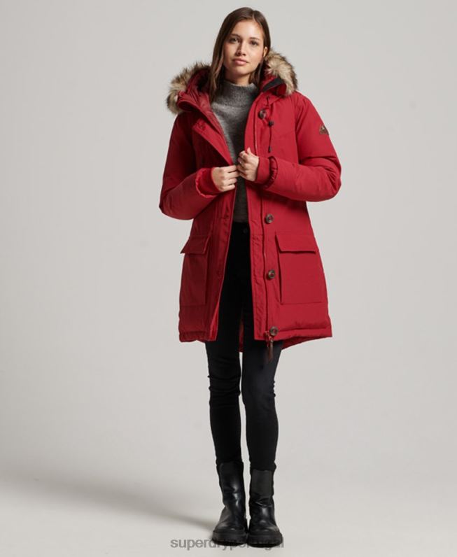 casaco parka de pele sintética com capuz mulheres vermelho roupas Superdry 2208H3776