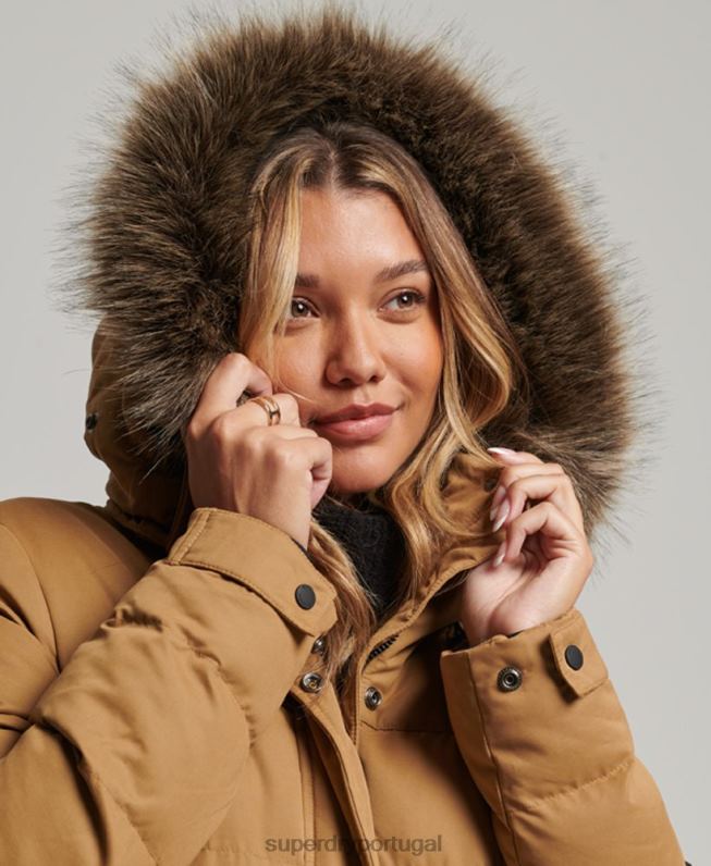 casaco parka espinhel de expedição em microfibra mulheres marrom roupas Superdry 2208H5547
