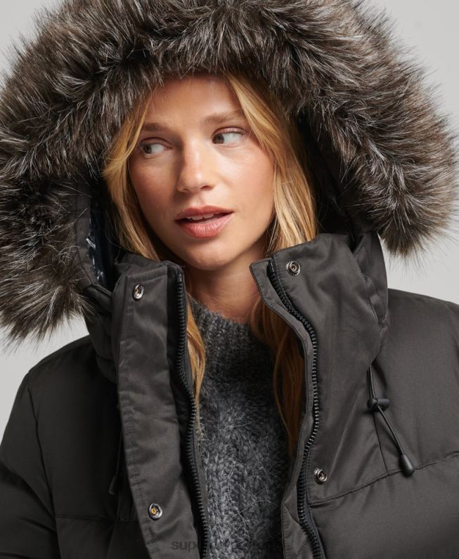casaco parka espinhel de expedição em microfibra mulheres preto roupas Superdry 2208H5448