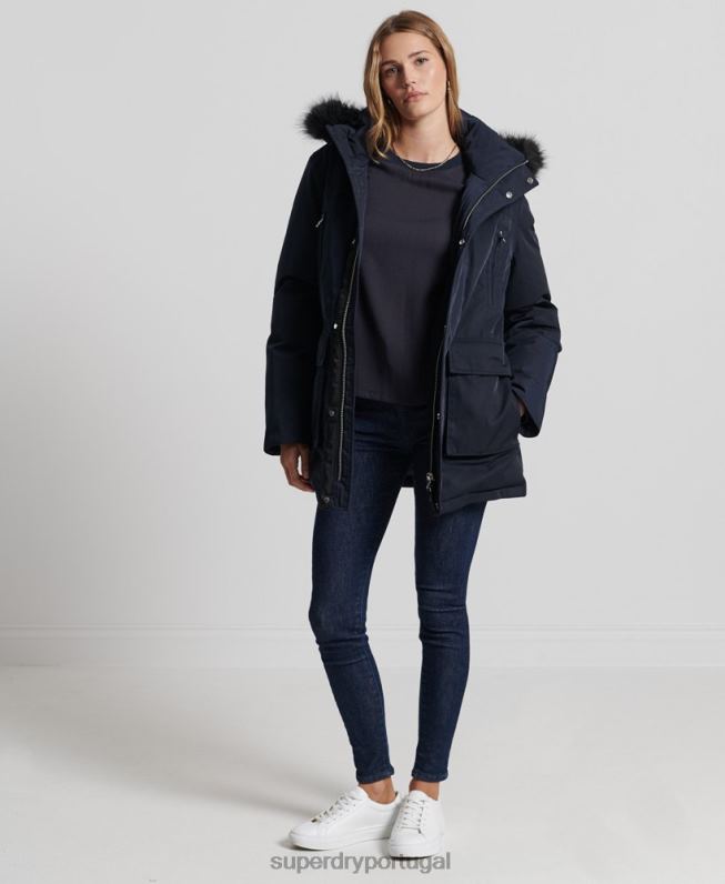 casaco parka everest down mulheres marinha roupas Superdry 2208H5458