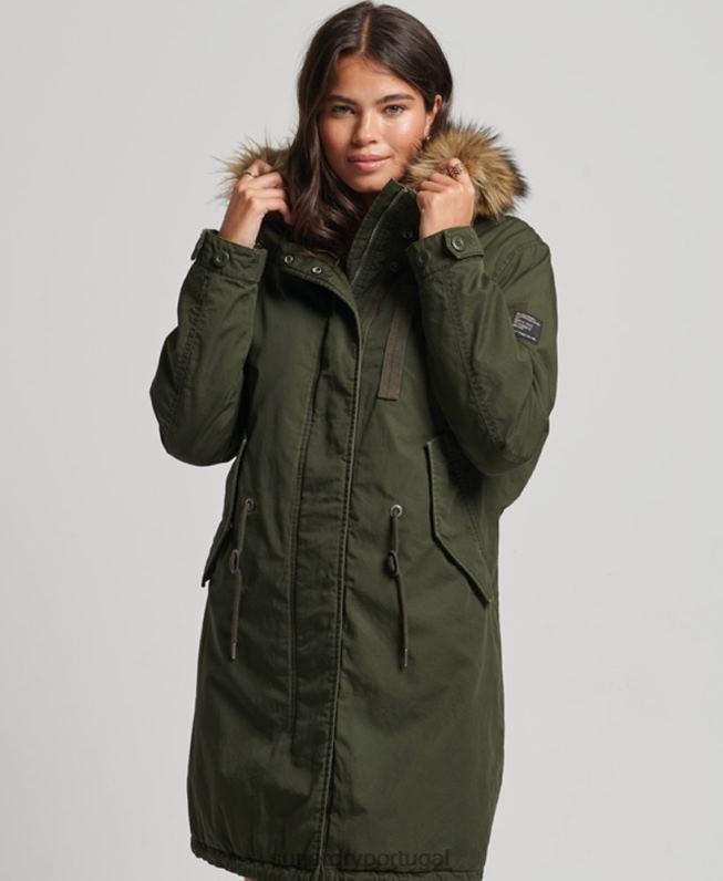 casaco parka militar autêntico de pele falsa mulheres verde roupas Superdry 2208H5493