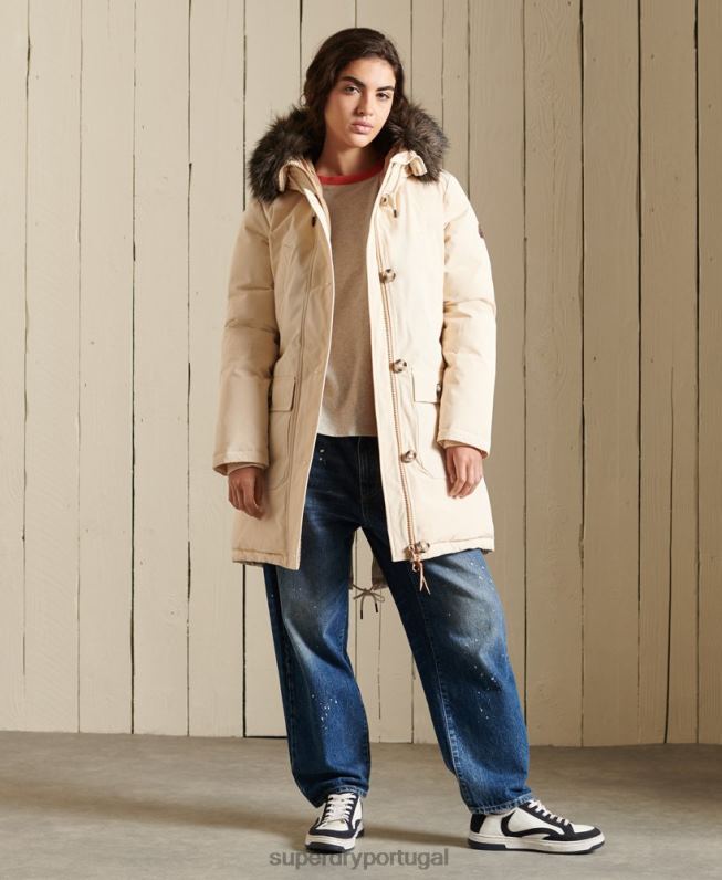 casaco parka novato mulheres creme roupas Superdry 2208H5474