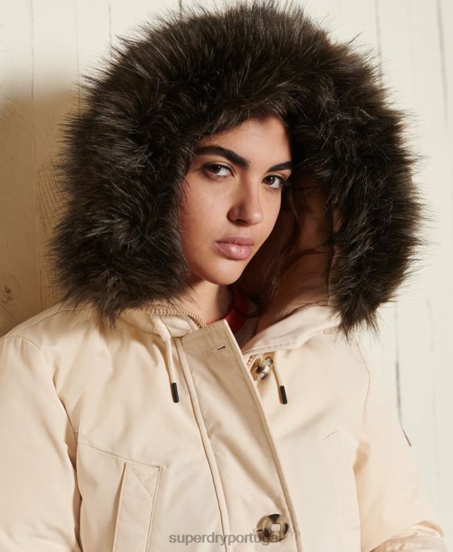 casaco parka novato mulheres creme roupas Superdry 2208H5474