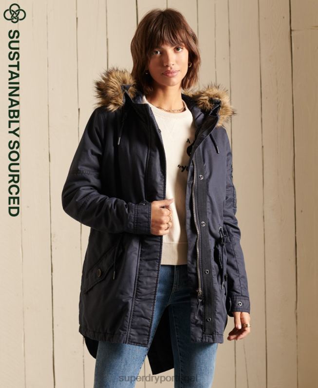 casaco parka rabo de peixe militar mulheres azul roupas Superdry 2208H5515