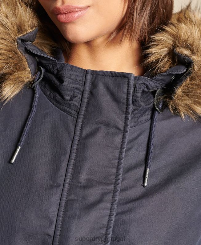 casaco parka rabo de peixe militar mulheres azul roupas Superdry 2208H5515