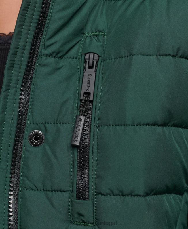 casaco puffer acolchoado leve com capuz de palangre de pele sintética mulheres verde roupas Superdry 2208H3702