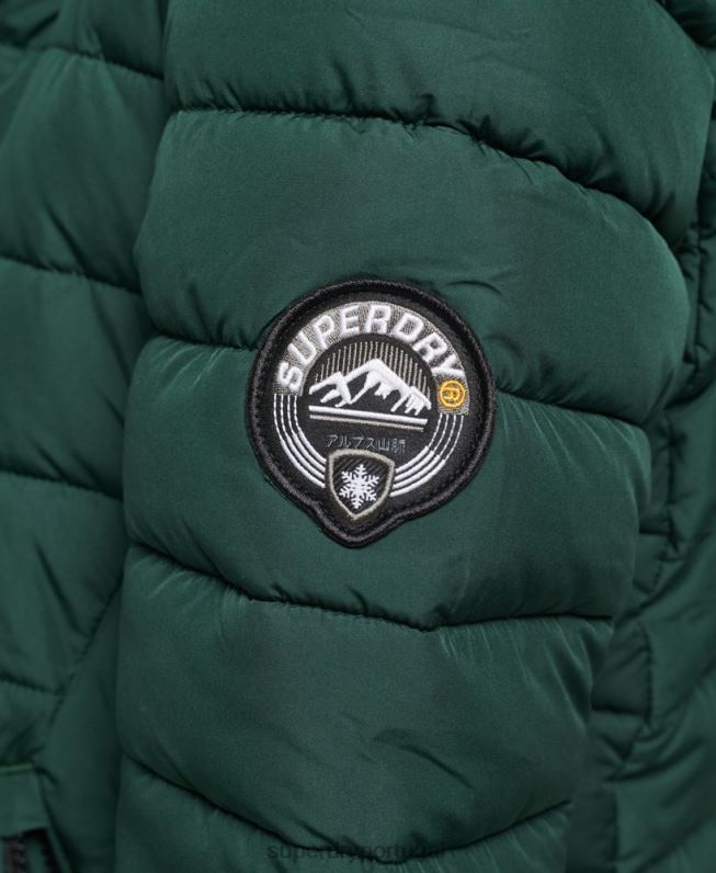 casaco puffer acolchoado leve com capuz de palangre de pele sintética mulheres verde roupas Superdry 2208H3702