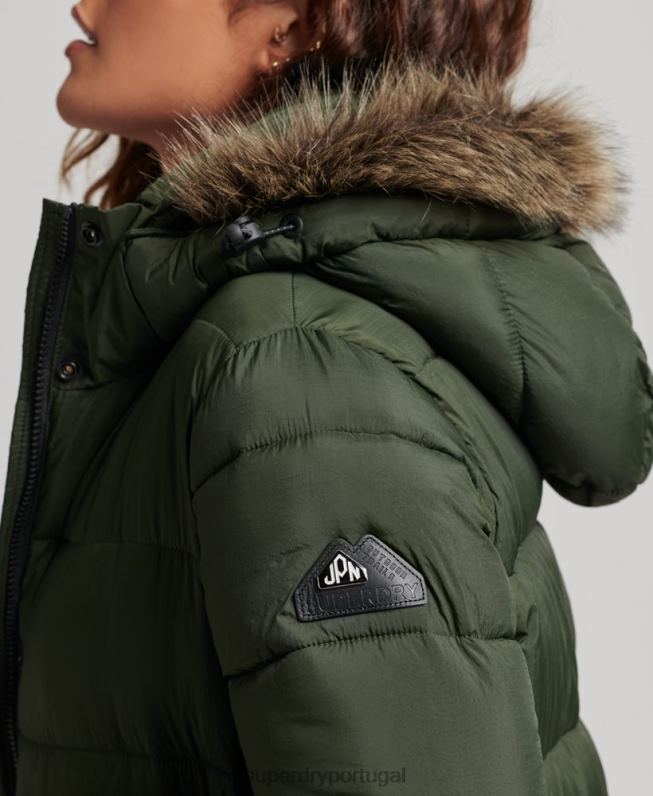casaco puffer com capuz de pele sintética mulheres verde roupas Superdry 2208H3626