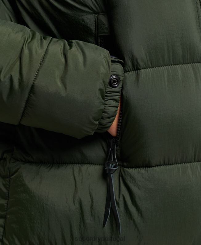 casaco puffer com capuz de pele sintética mulheres verde roupas Superdry 2208H3626