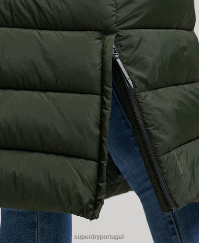 casaco puffer com capuz de pele sintética mulheres verde roupas Superdry 2208H3626
