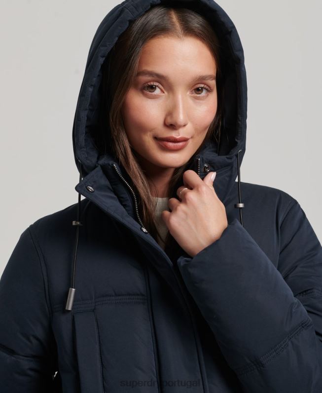 casaco puffer com capuz em microfibra mulheres marinha roupas Superdry 2208H3814