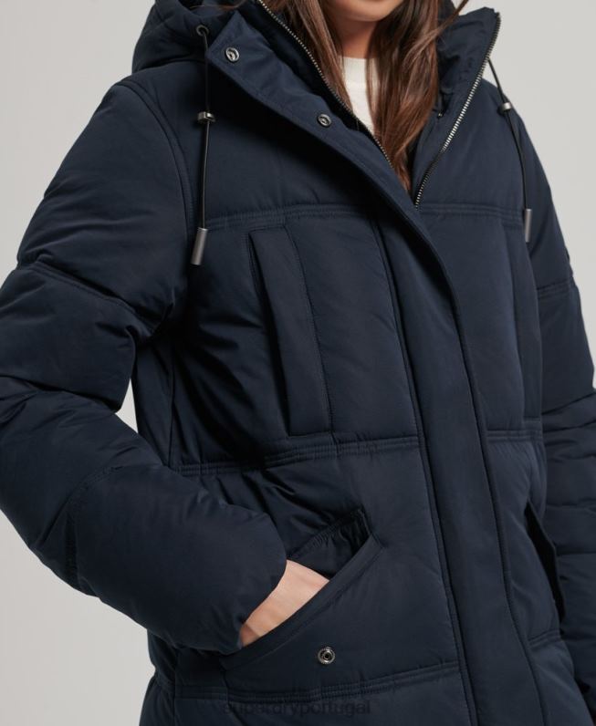 casaco puffer com capuz em microfibra mulheres marinha roupas Superdry 2208H3814