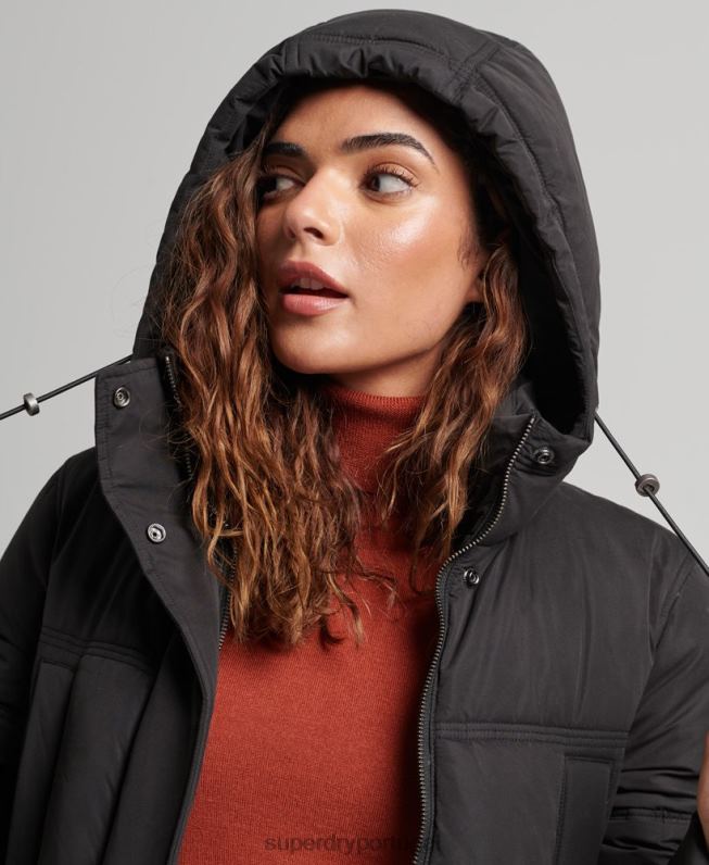 casaco puffer com capuz em microfibra mulheres preto roupas Superdry 2208H3823