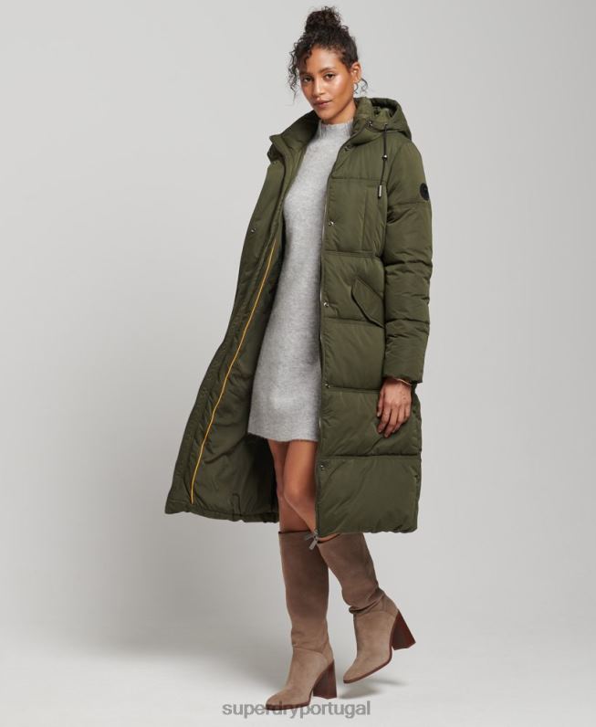 casaco puffer com capuz em microfibra mulheres verde roupas Superdry 2208H3732