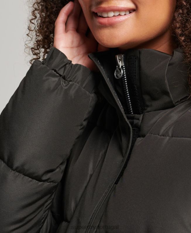 casaco puffer gráfico com palangre com capuz mulheres preto roupas Superdry 2208H5647
