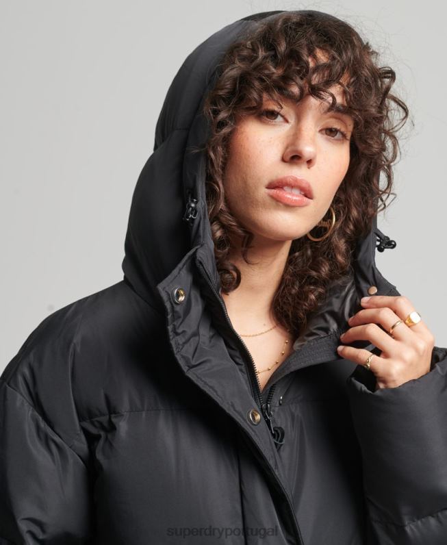 edredom longline mulheres preto roupas Superdry 2208H3706