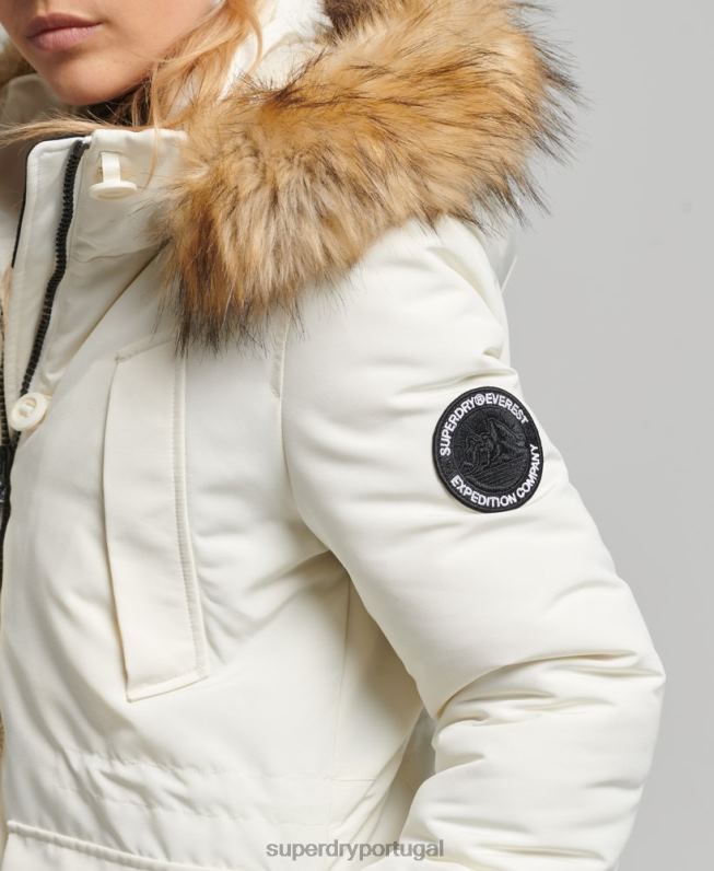 jaqueta parka everest mulheres branco roupas Superdry 2208H3604