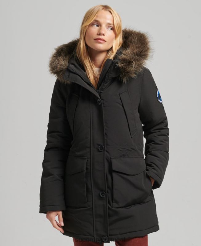jaqueta parka everest mulheres cinza escuro roupas Superdry 2208H3780