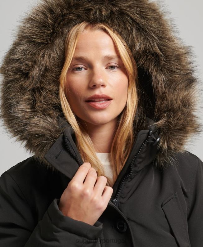 jaqueta parka everest mulheres cinza escuro roupas Superdry 2208H3780