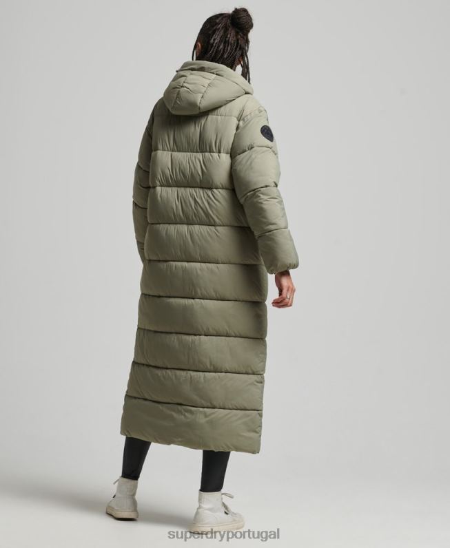puffer coat casulo longline mulheres caqui roupas Superdry 2208H5451