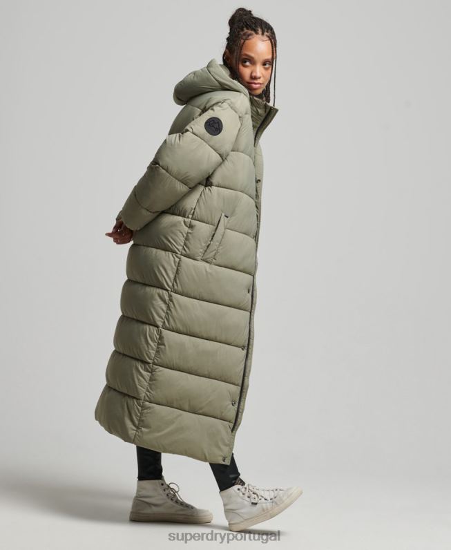 puffer coat casulo longline mulheres caqui roupas Superdry 2208H5451