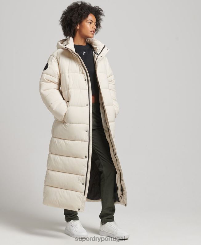 puffer coat casulo longline mulheres creme roupas Superdry 2208H5470