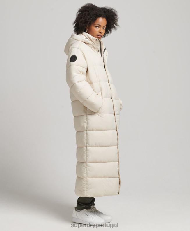 puffer coat casulo longline mulheres creme roupas Superdry 2208H5470