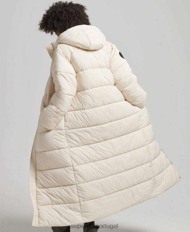 puffer coat casulo longline mulheres creme roupas Superdry 2208H5470