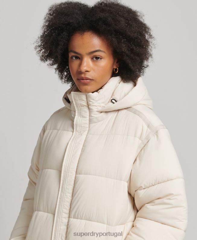 puffer coat casulo longline mulheres creme roupas Superdry 2208H5470