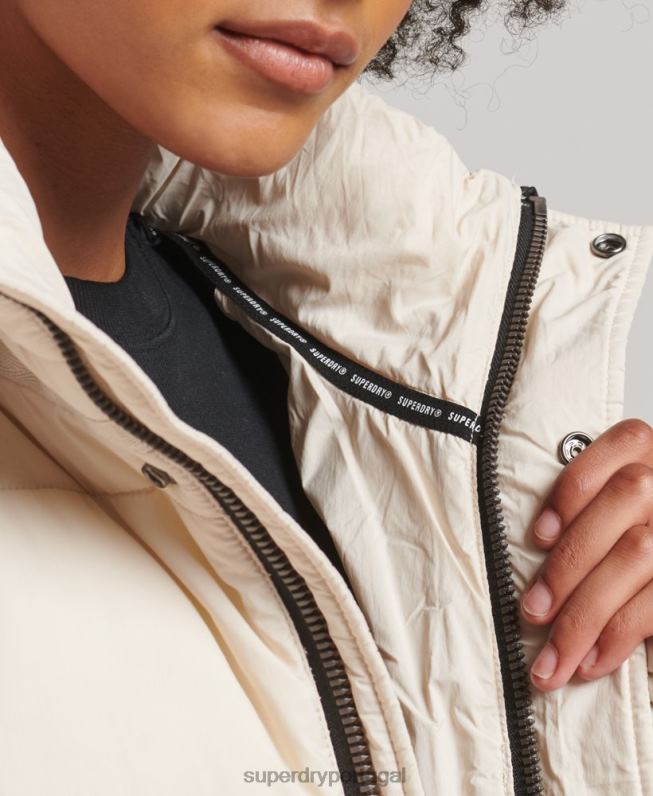 puffer coat casulo longline mulheres creme roupas Superdry 2208H5470