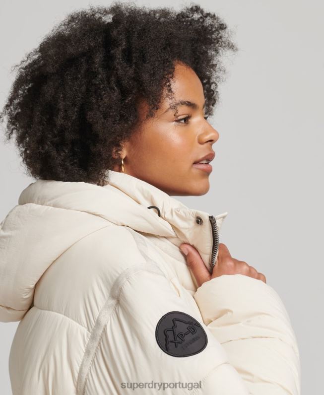 puffer coat casulo longline mulheres creme roupas Superdry 2208H5470