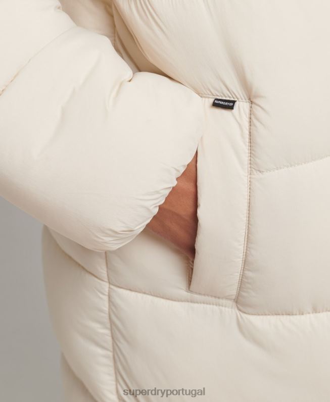 puffer coat casulo longline mulheres creme roupas Superdry 2208H5470
