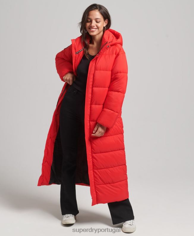 puffer coat casulo longline mulheres vermelho roupas Superdry 2208H5501