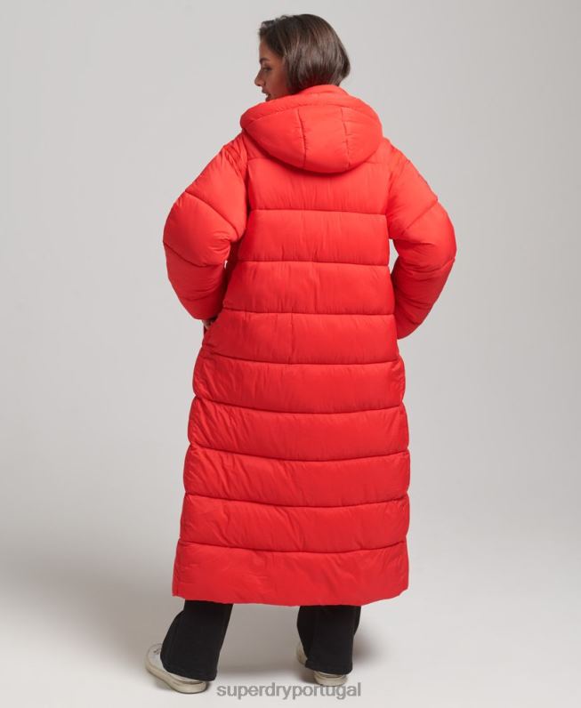 puffer coat casulo longline mulheres vermelho roupas Superdry 2208H5501