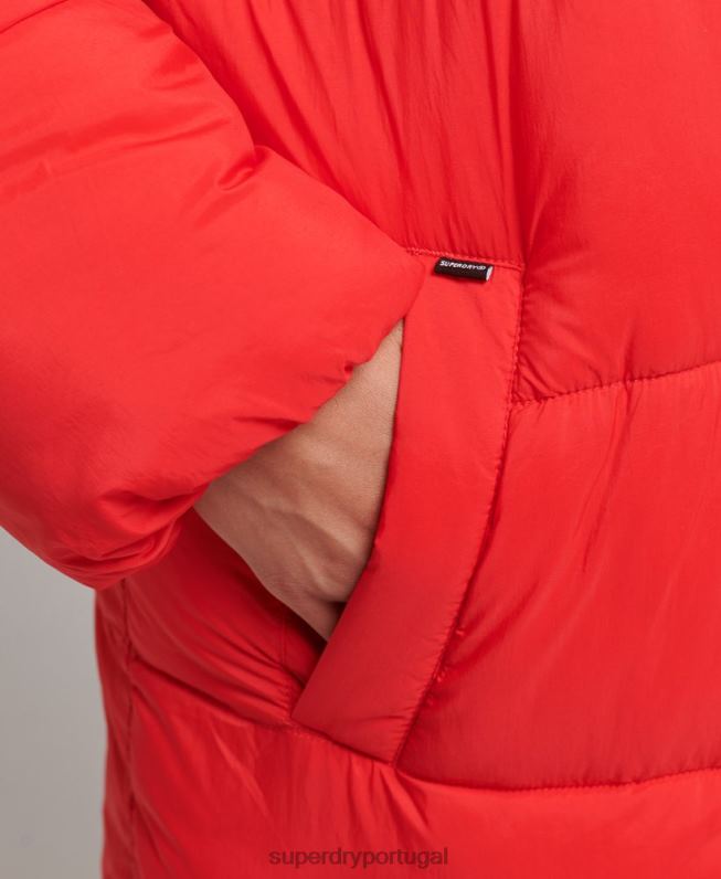 puffer coat casulo longline mulheres vermelho roupas Superdry 2208H5501