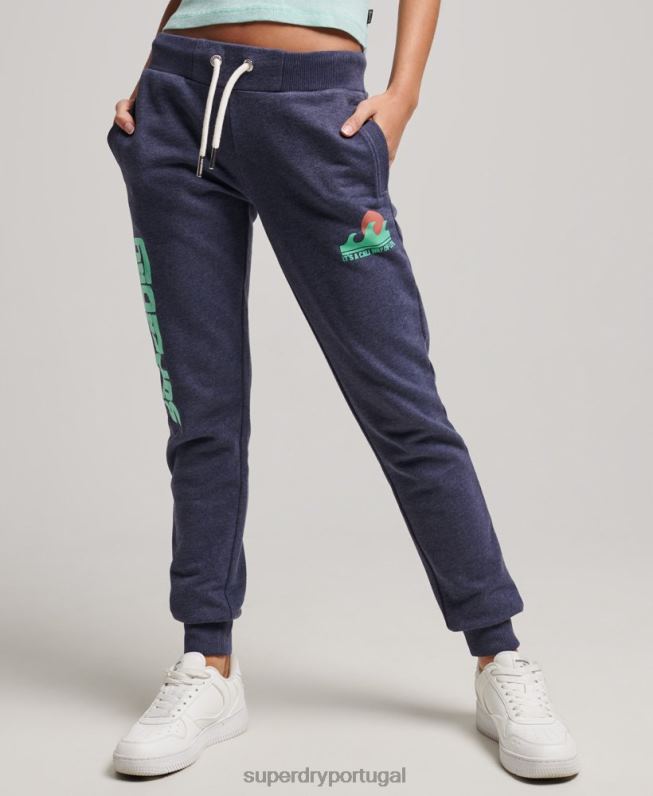 calça jogger sem escova com recorte cali mulheres marinha roupas Superdry 2208H3916