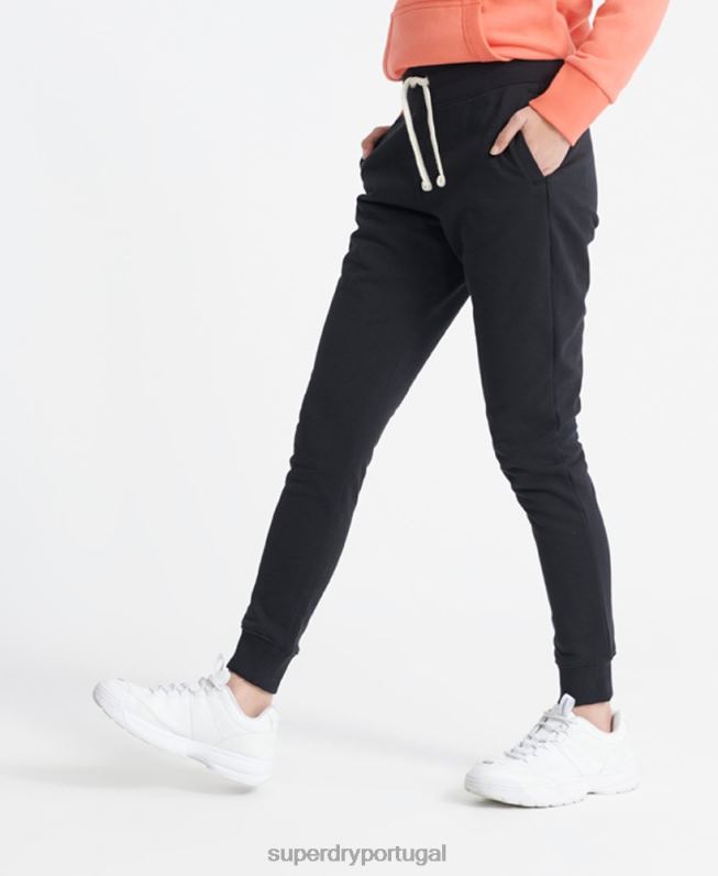 jogger loopback com etiqueta padrão de algodão orgânico mulheres preto roupas Superdry 2208H3941