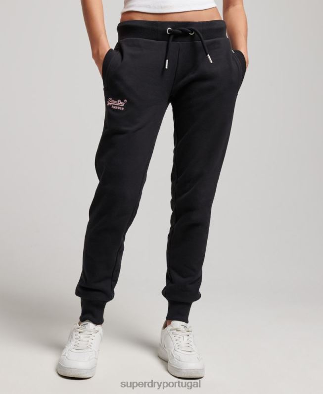 jogger vintage com logo bordado mulheres preto roupas Superdry 2208H3903